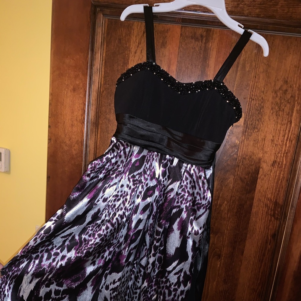 Purple and black cheetah silk dress